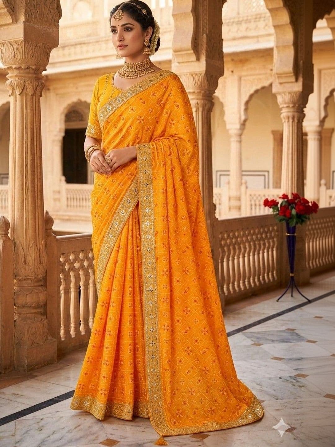 SmileyFashion Bandhani Embroidered Art Silk Designer Bandhani Saree - view 1