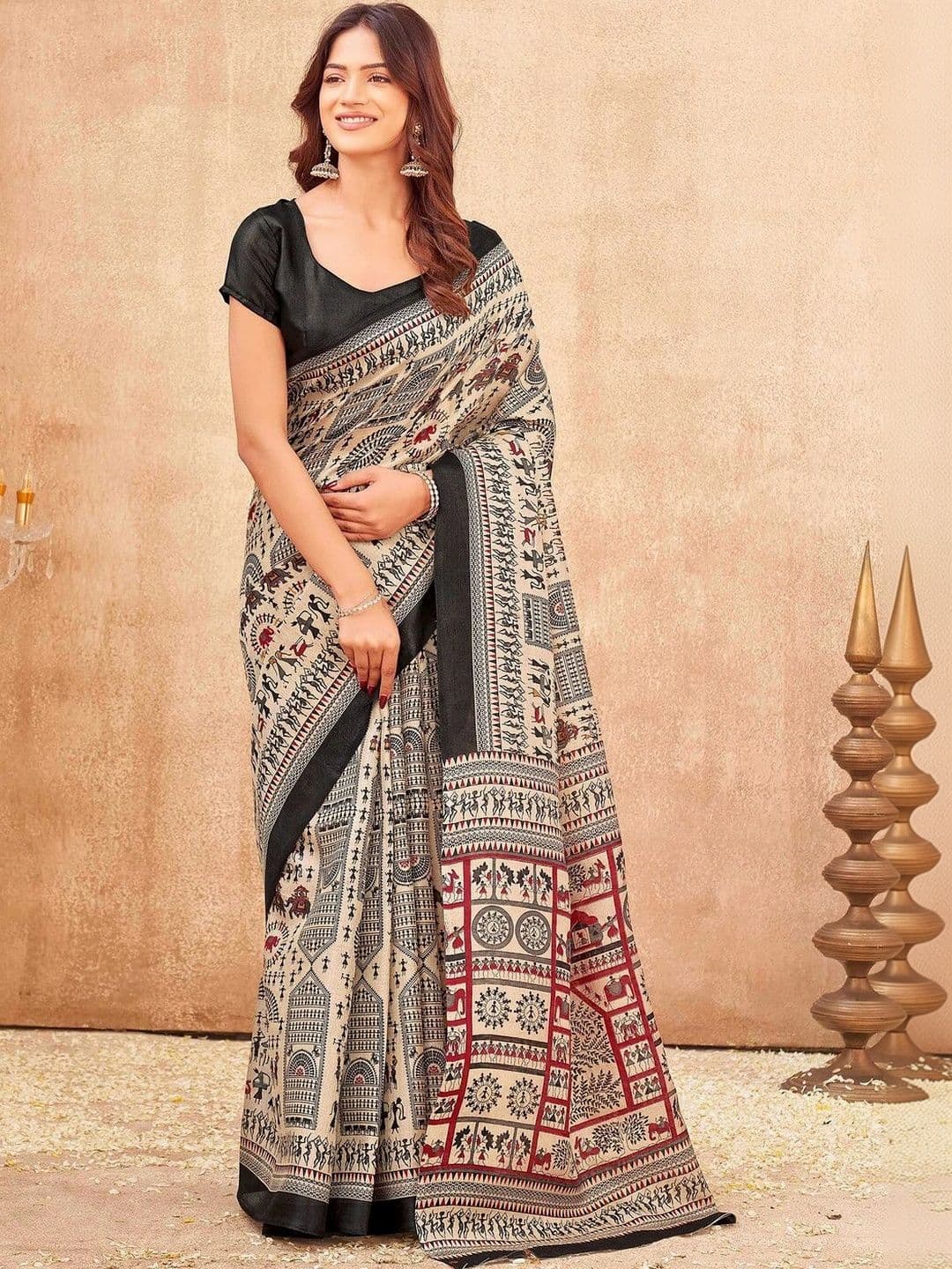 KALINI Ajrak Block Fusion Saree - view 1