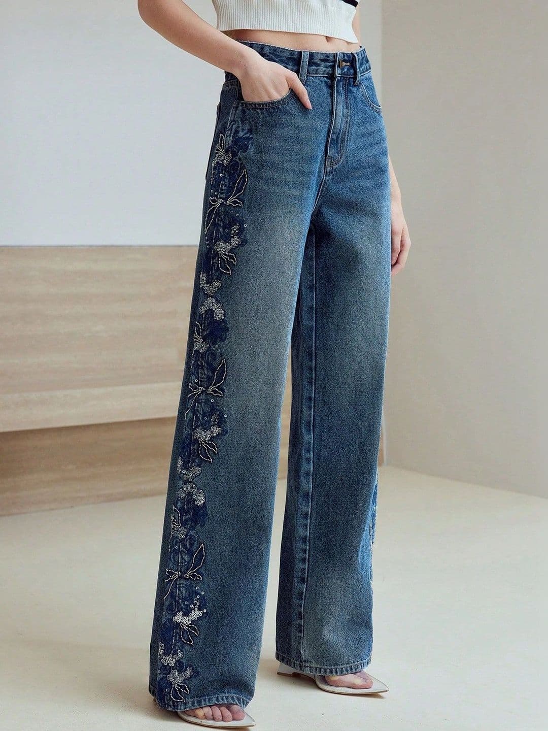 DressBerry Women Comfort Flared High-Rise Embellished Stretchable Jeans thumbnail 4
