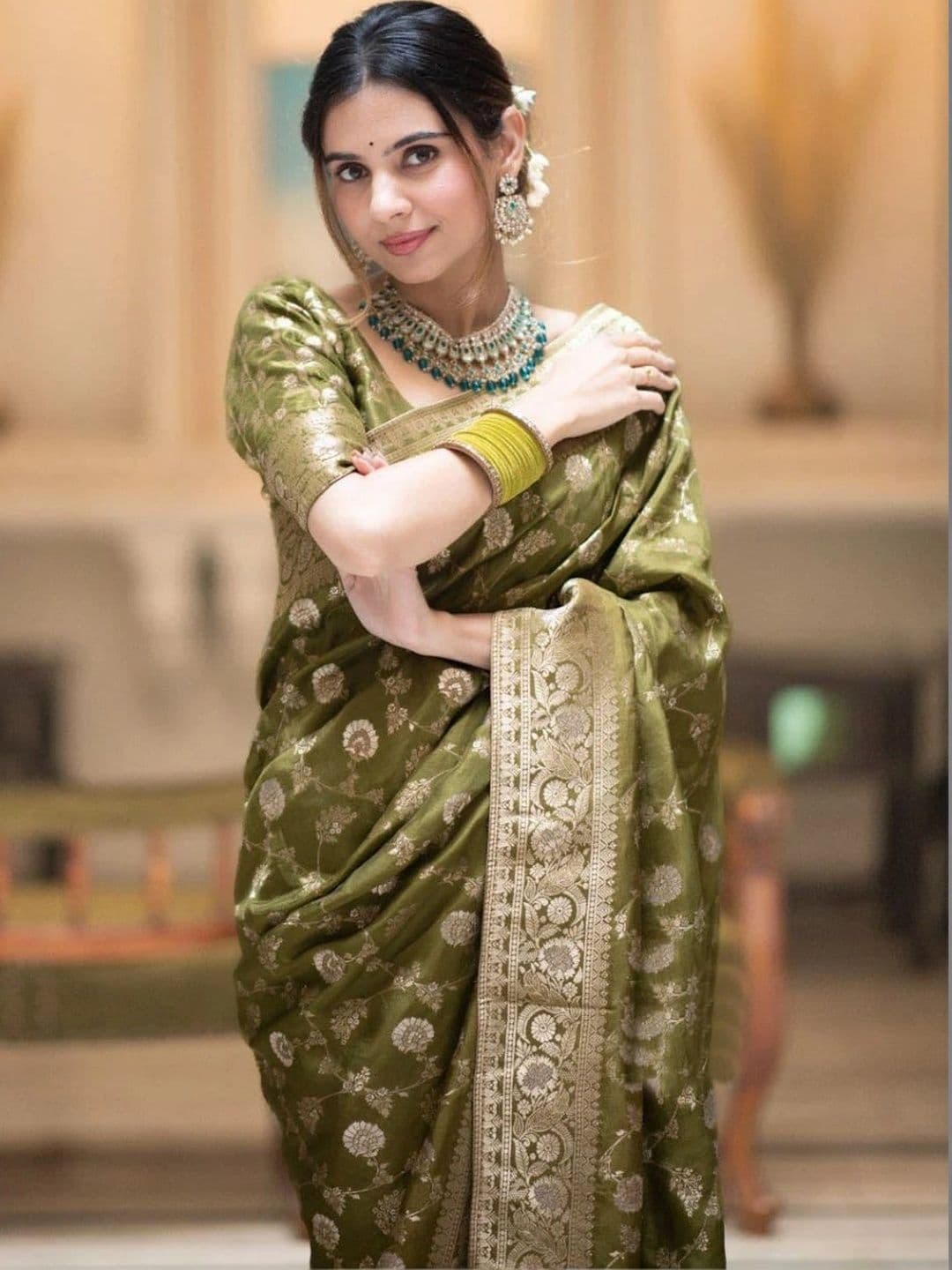 revika Woven Design Zari Art Silk Designer Kanjeevaram Saree thumbnail 4