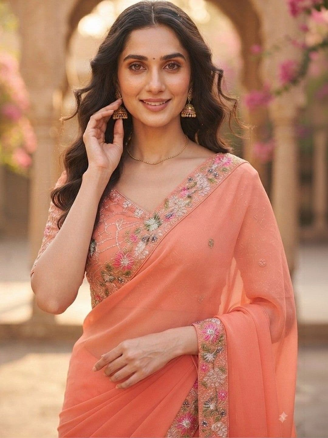SmileyFashion Floral Embroidered Art Silk Saree thumbnail 3