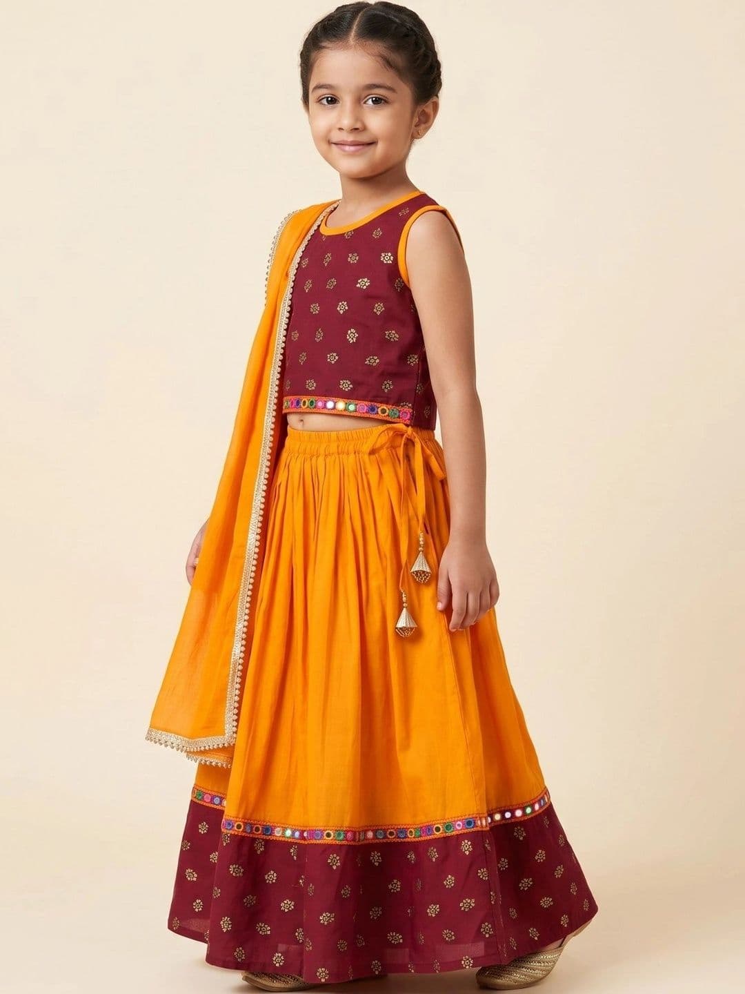 Desi Soota Girls Embellished Mirror Work Ready to Wear Lehenga & Blouse With Dupatta thumbnail 7