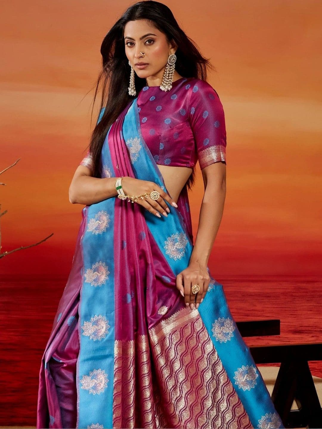 kasee Woven Design Zari Satin Designer Banarasi Saree thumbnail 7