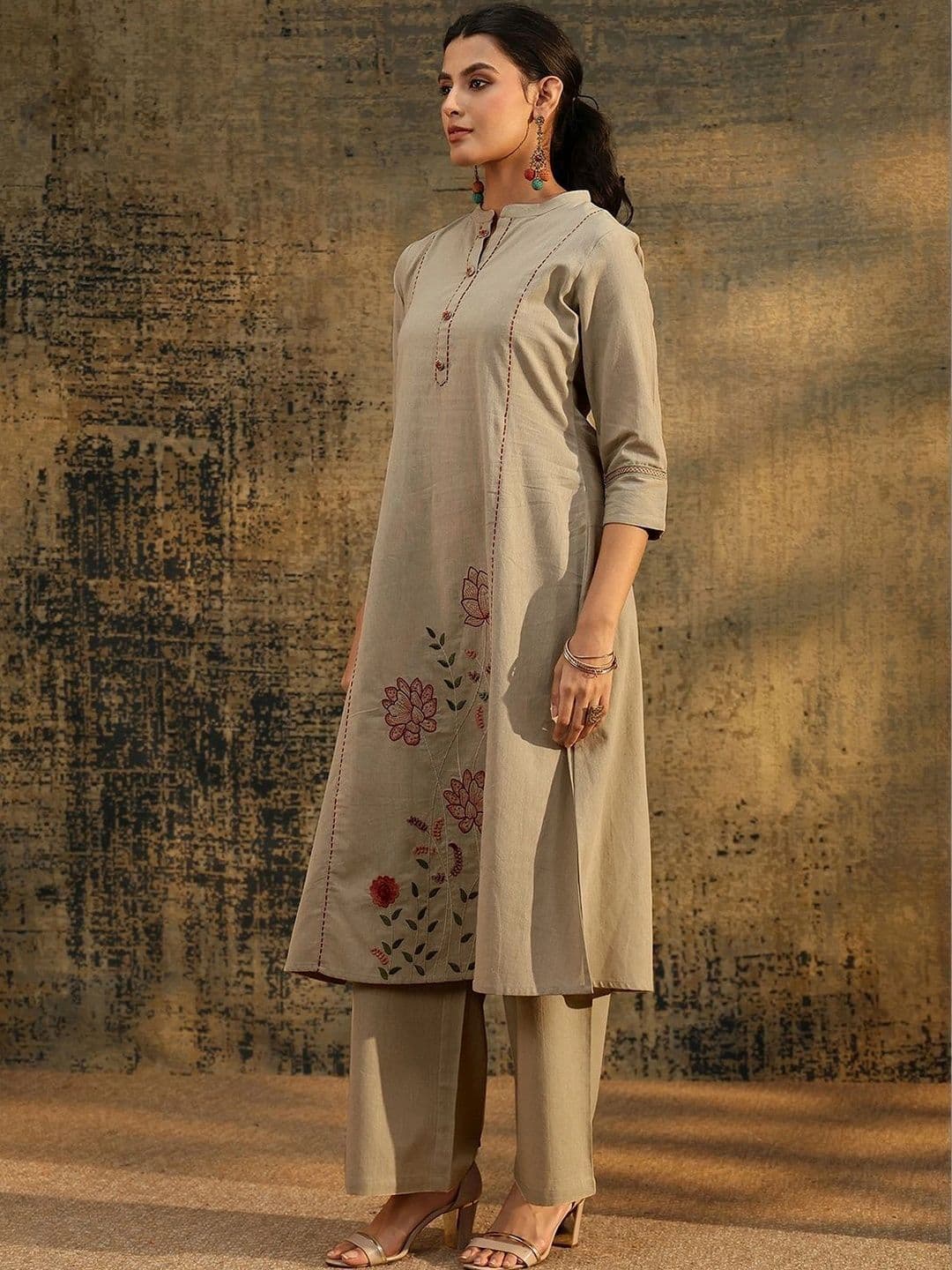 Libas Floral Embroidered Tunic with Trousers thumbnail 3