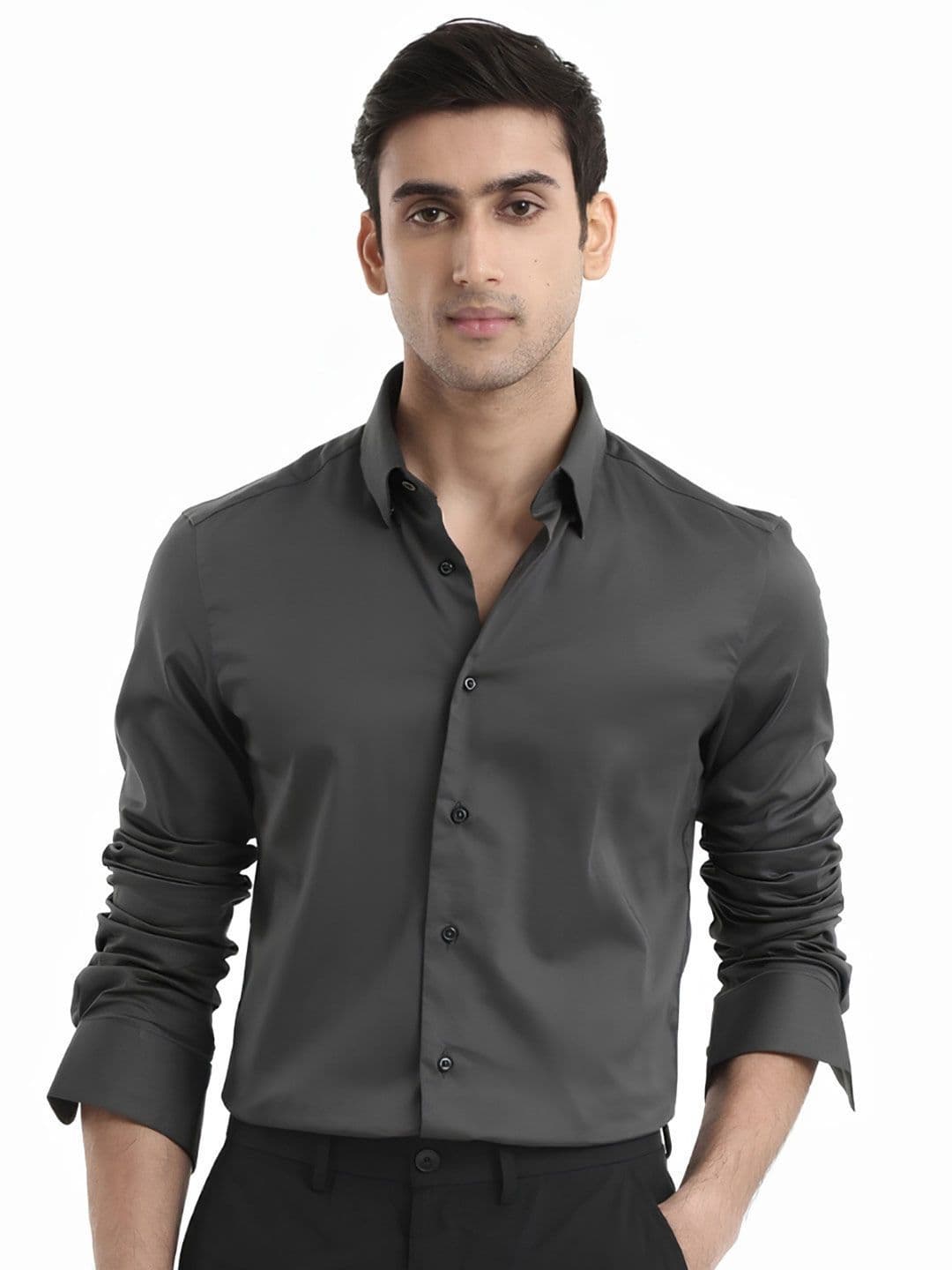URBANICE Men Premium Slim Fit Solid Spread Collar Cotton Casual Shirt thumbnail 4