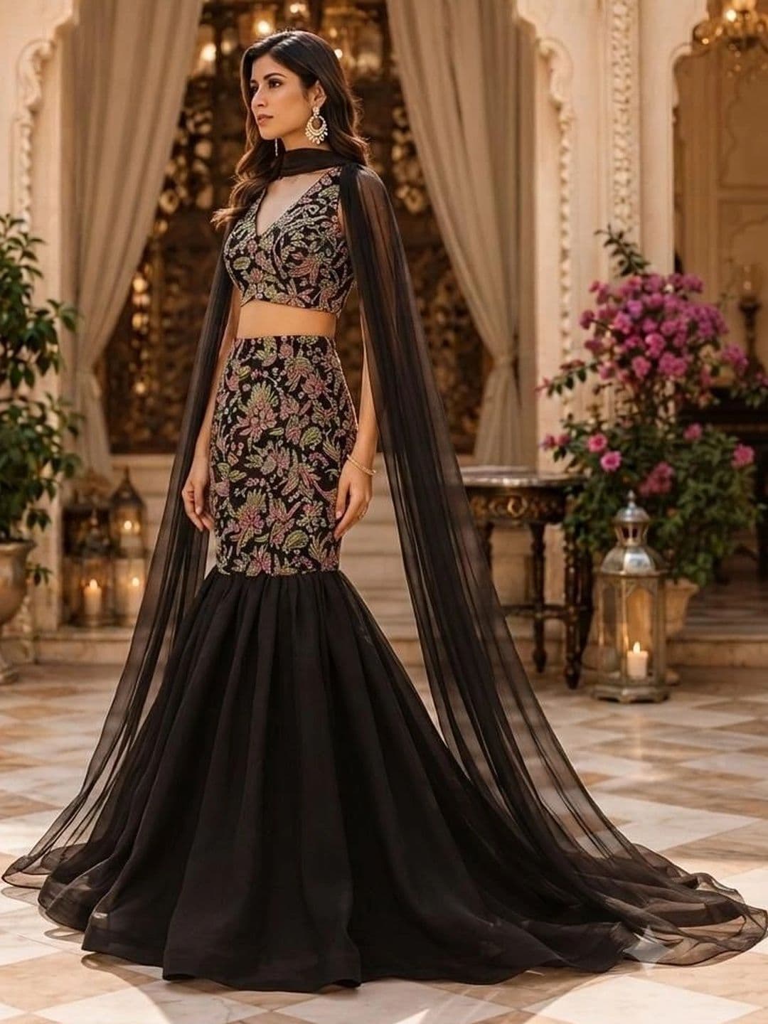 Indi Kal Embroidered Thread Work Ready to Wear Lehenga & Blouse With Dupatta thumbnail 4