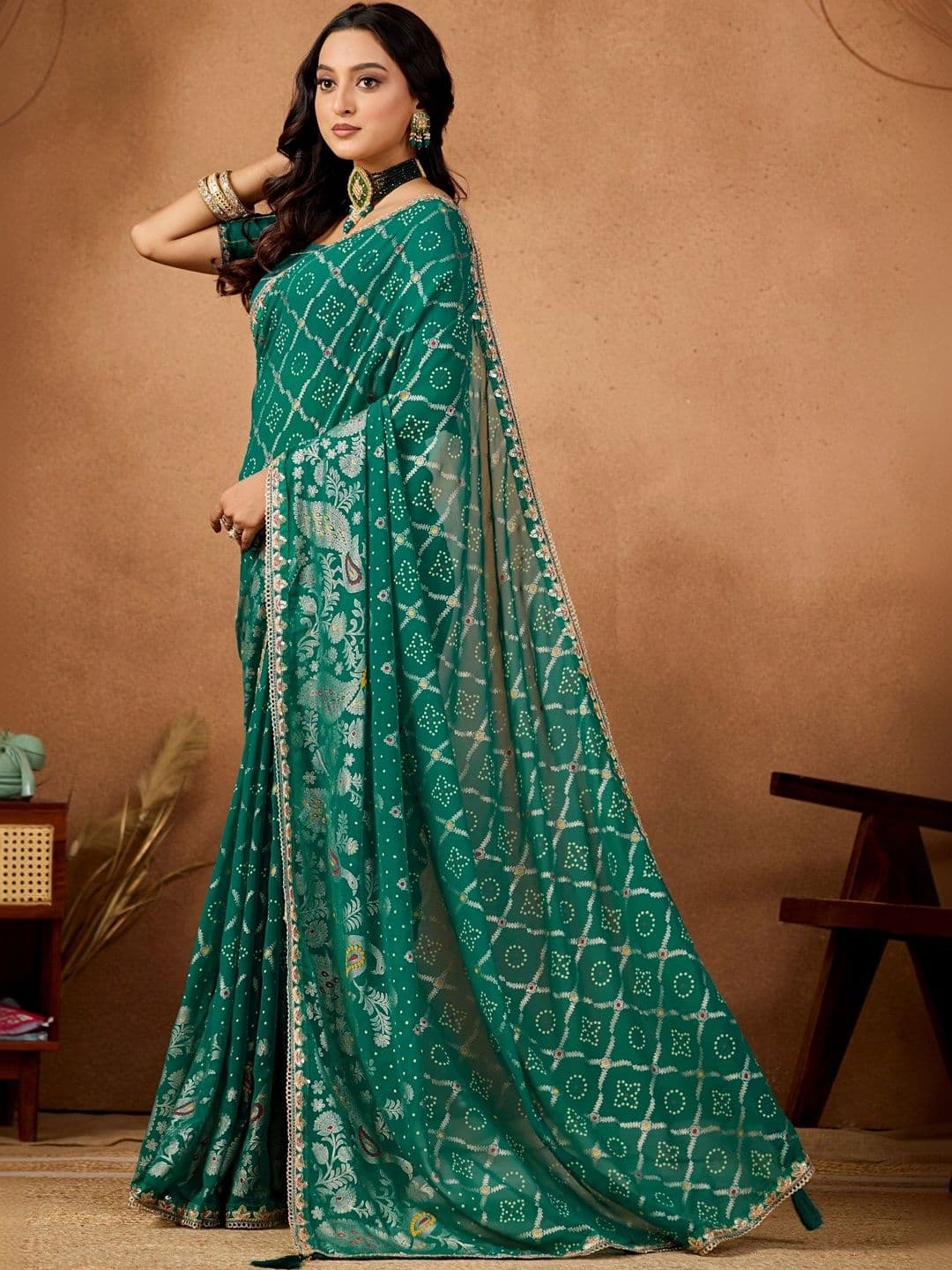 Mitera Bandhani Gotta Patti Poly Georgette Designer Bandhani Saree thumbnail 5