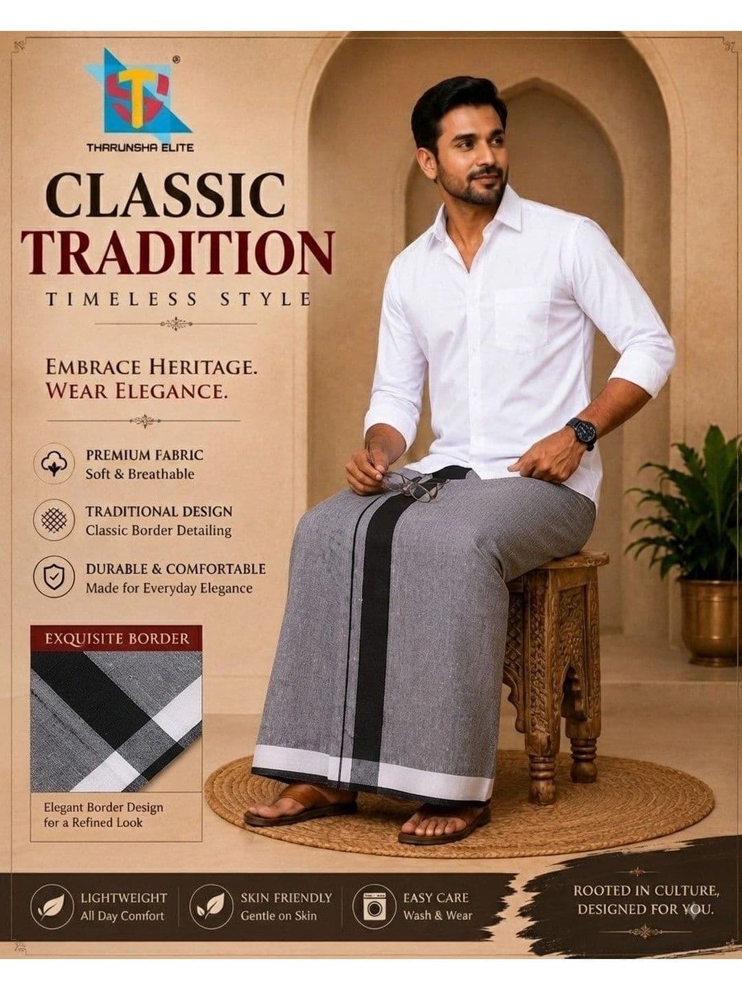 Tharunsha Elite Men Cotton Dhoti Dhotis thumbnail 3