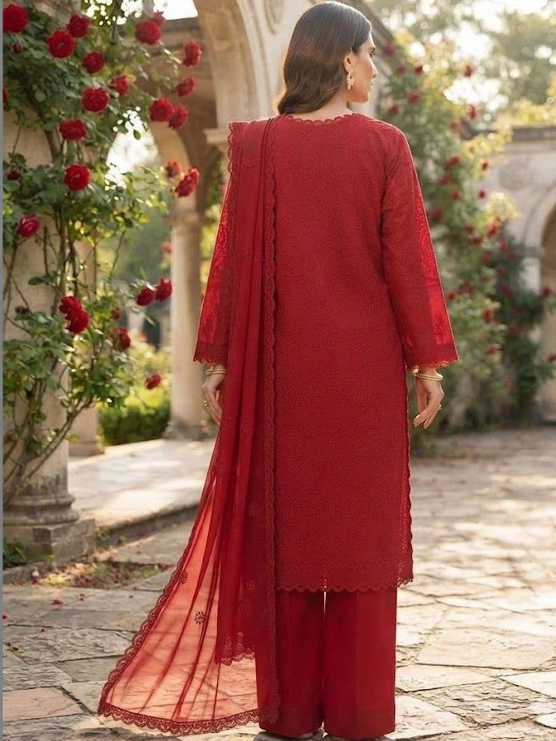 VASTRYN Women Ethnic Embroidered Regular Chikankari Kurta with Palazzos & With Dupatta thumbnail 2