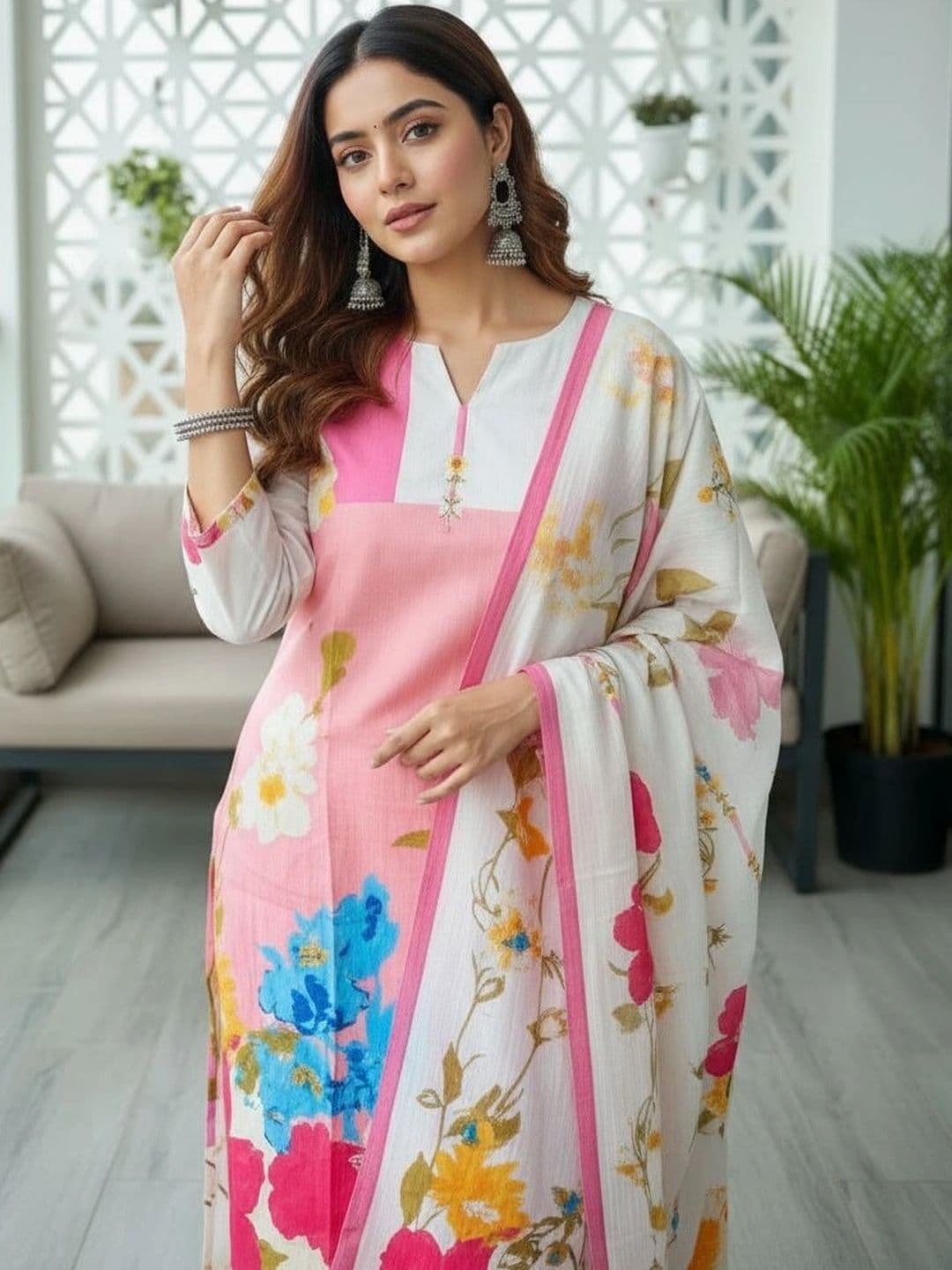 Anouk Women Floral Printed Regular Pure Cotton Kurta with Trousers & With Dupatta thumbnail 5