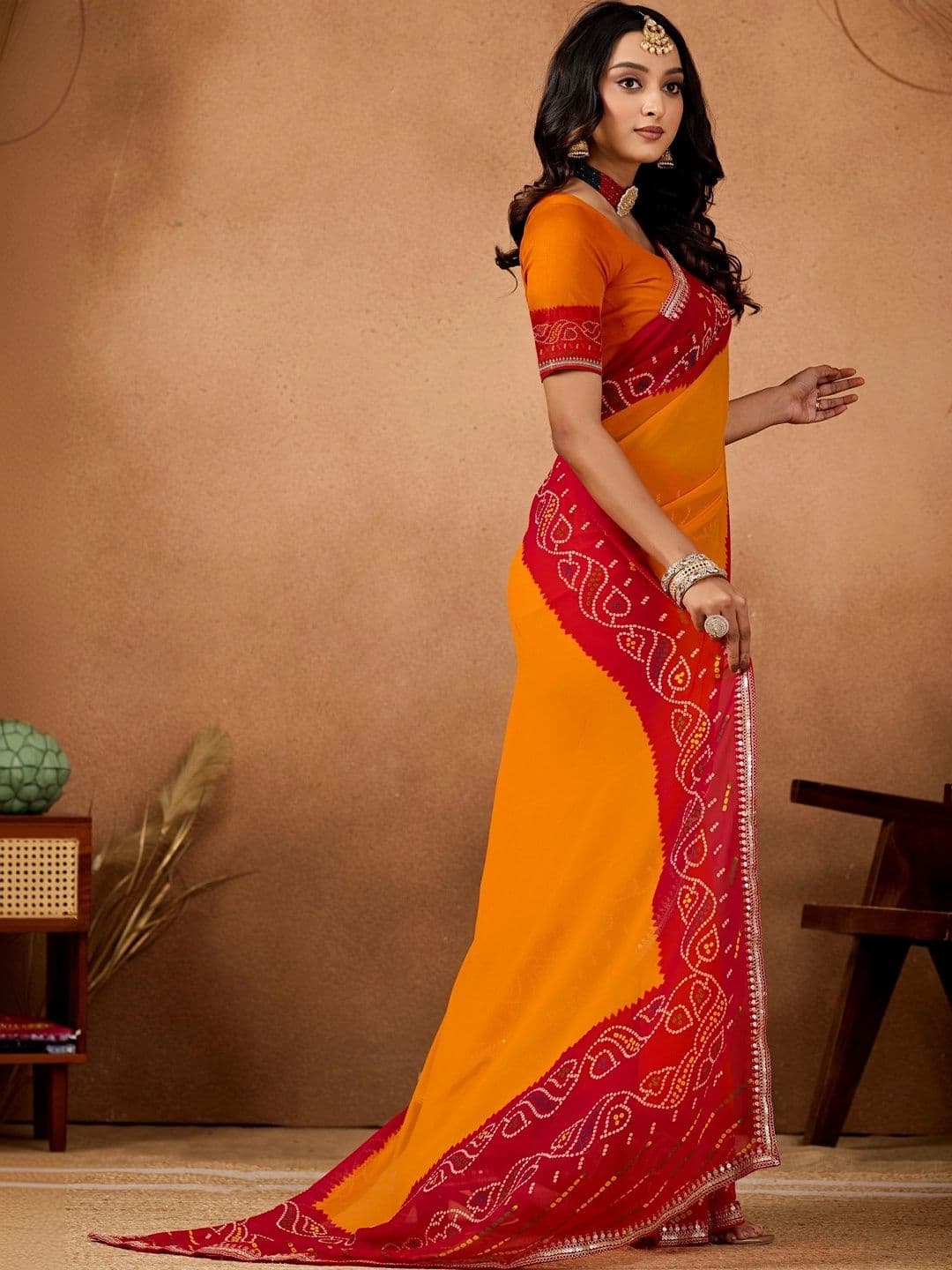 all about you Bandhani Gotta Patti Poly Georgette Designer Bandhani Saree thumbnail 5