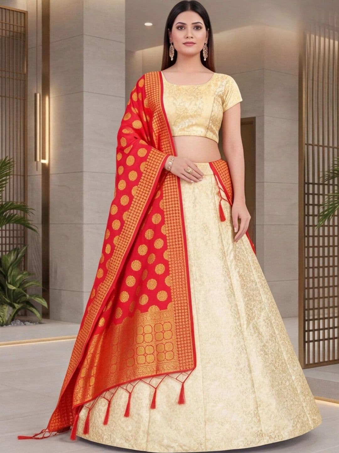 Mitera Semi-Stitched Lehenga & Unstitched Blouse With Dupatta thumbnail 3