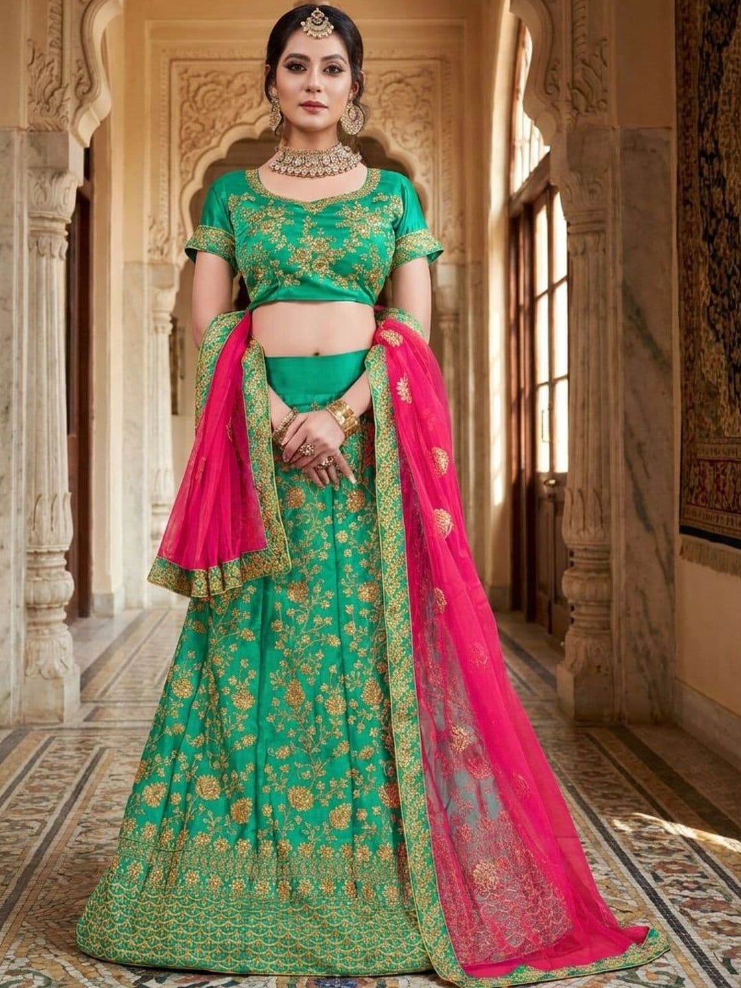 Mitera Embroidered Semi-Stitched Lehenga & Unstitched Blouse With Dupatta - view 1