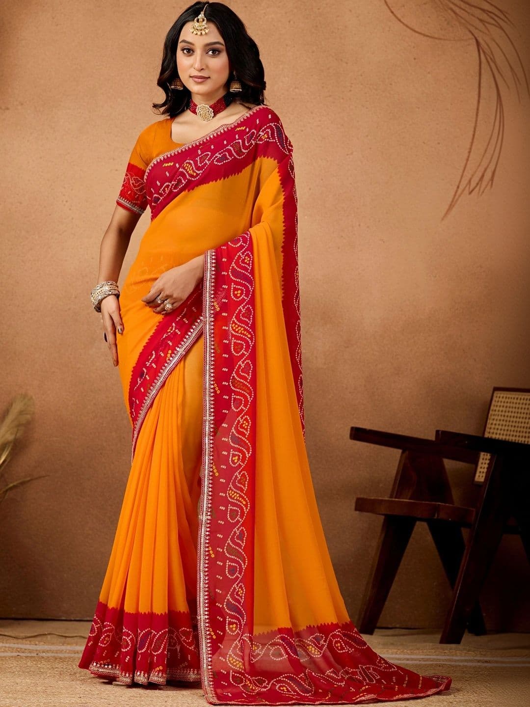 Mitera Bandhani Gotta Patti Poly Georgette Designer Bandhani Saree - view 1