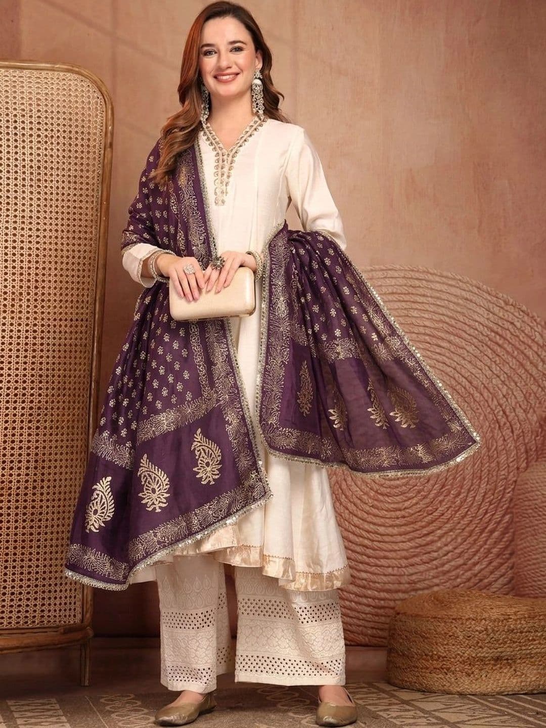 Clora Creation Ethnic Motifs Printed Foil Print Dupatta with Mirror Work thumbnail 3