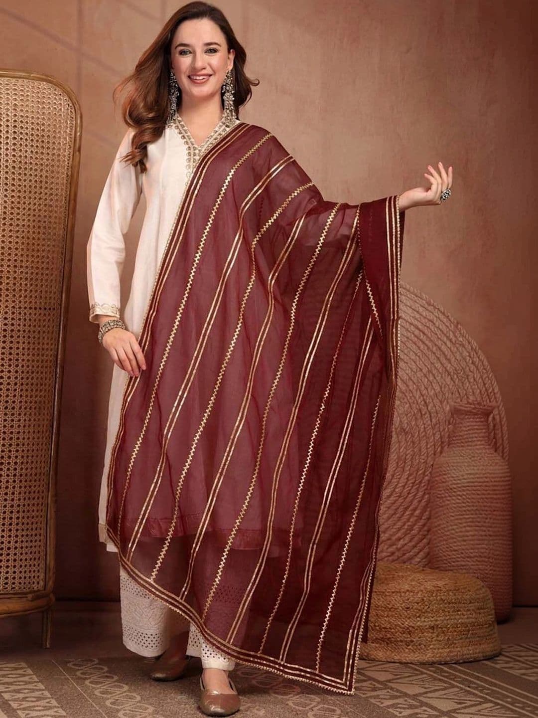 Clora Creation Striped Organza Dupatta - view 1