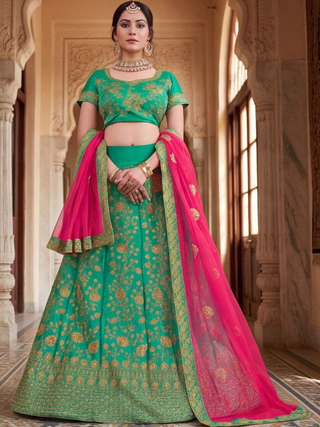 Anouk Rustic Embroidered Semi-Stitched Lehenga & Unstitched Blouse With Dupatta thumbnail 2