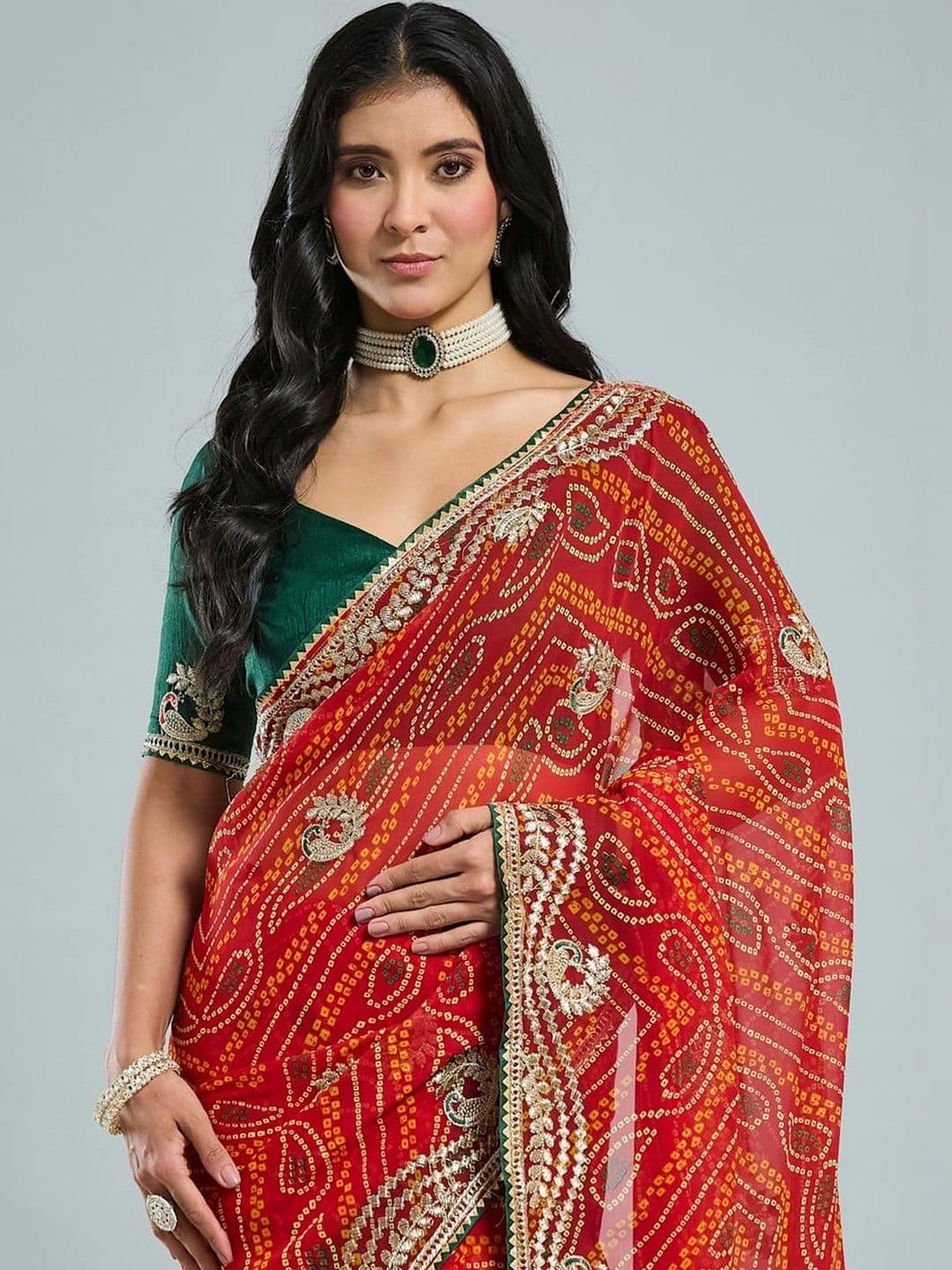 SAMANTHA Bandhani women Embroidered Poly Georgette Bandhani Saree thumbnail 7