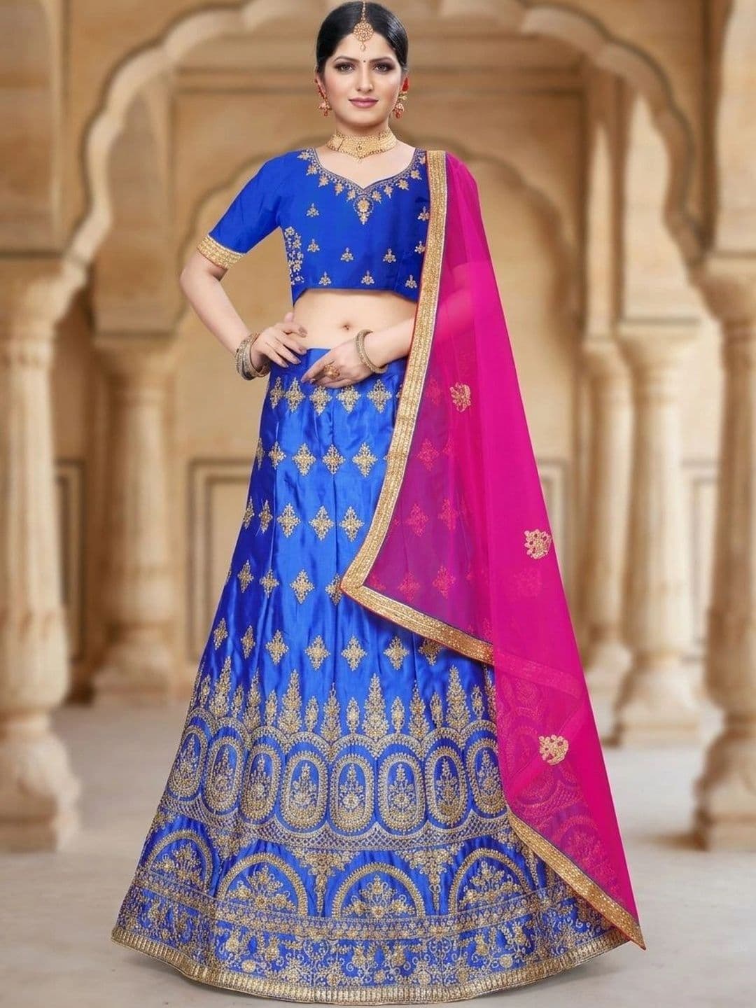 Mitera Women Embroidered Semi-Stitched Lehenga & Unstitched Blouse With Dupatta - view 1