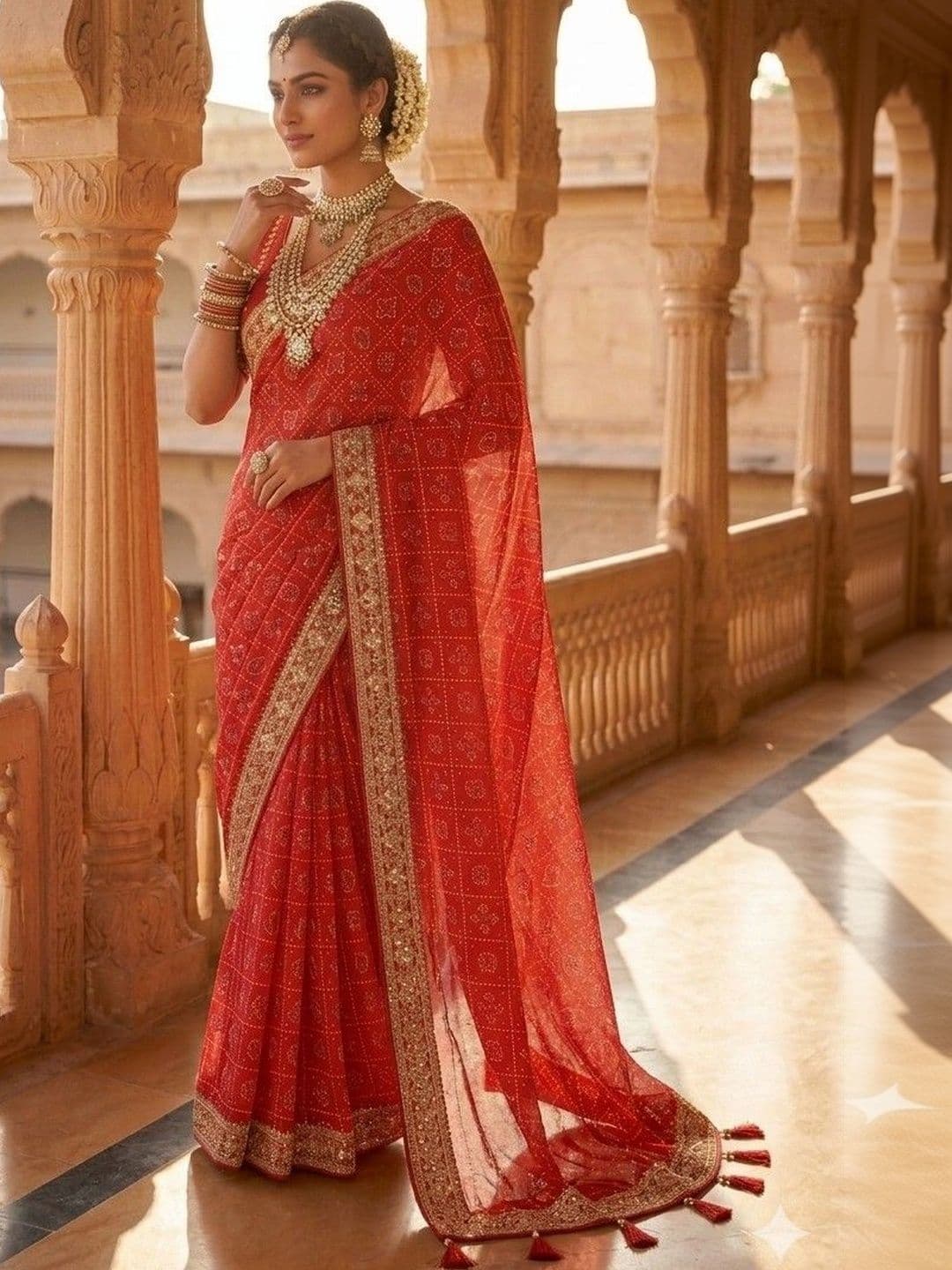 SmileyFashion Bandhani Embroidered Art Silk Designer Bandhani Saree thumbnail 3