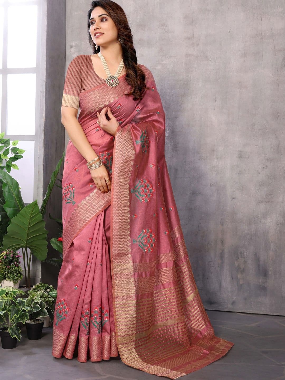 Sangria Women Floral Embroidered Silk Cotton Designer Kota Saree - view 1