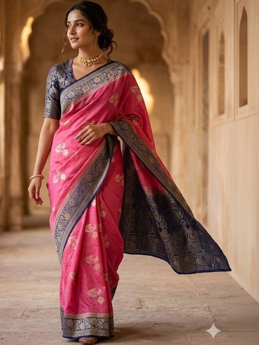 House of Neyvara Paisley Zari Silk Blend Banarasi Saree - view 1