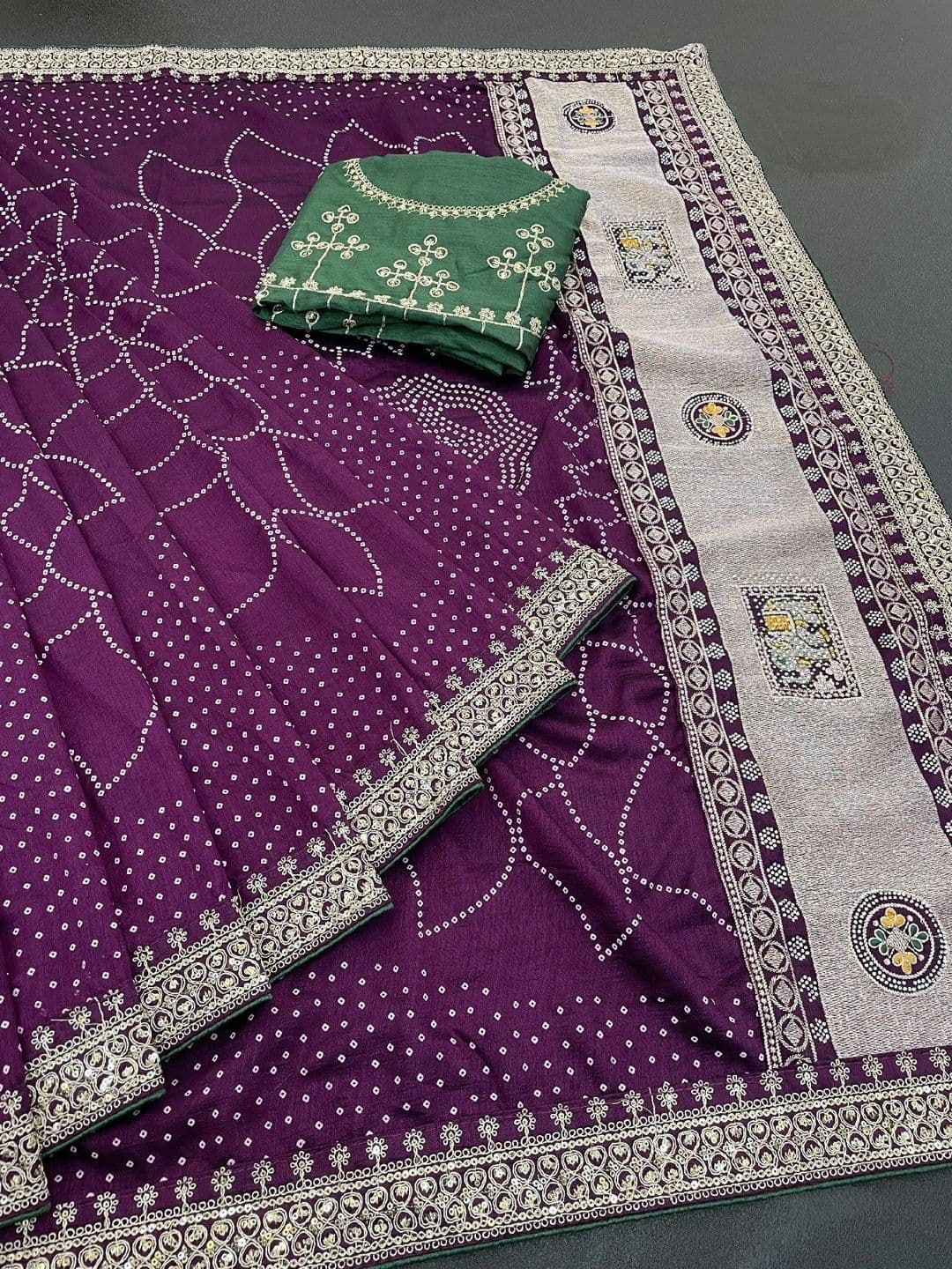 SmileyFashion Embellished Embroidered Art Silk Designer Saree thumbnail 6