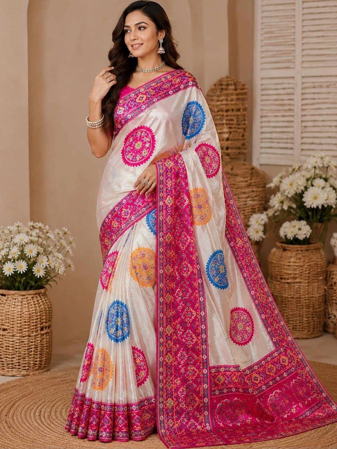 DJV Fashion Woven Design Mirror Work Silk Blend Bagh Saree thumbnail 5