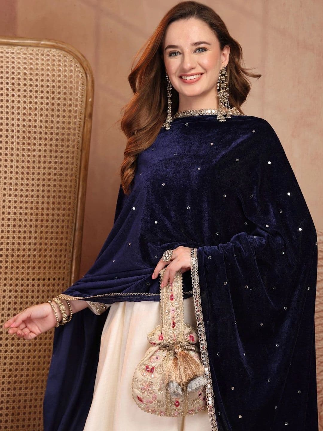 Clora Creation Velvet Dupatta with Mirror Work thumbnail 6