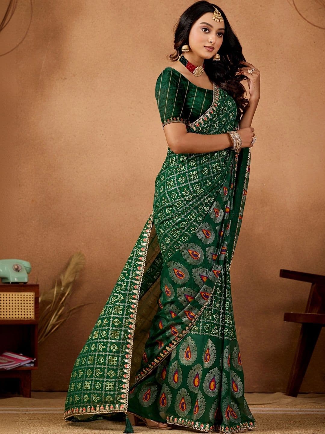 Mitera Bandhani Gotta Patti Poly Georgette Designer Bandhani Saree thumbnail 5