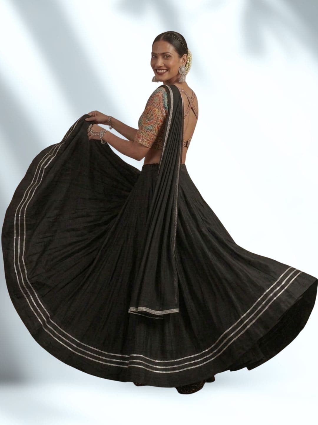 Vicharan Ready to Wear Lehenga & Unstitched plain Black Blouse (7mtr flair) thumbnail 3