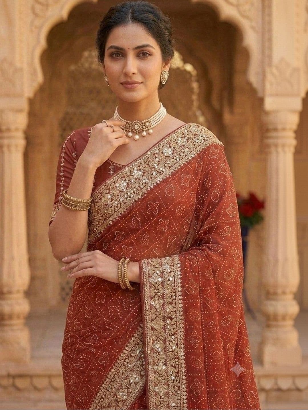 SmileyFashion Bandhani Embroidered Art Silk Designer Bandhani Saree thumbnail 4