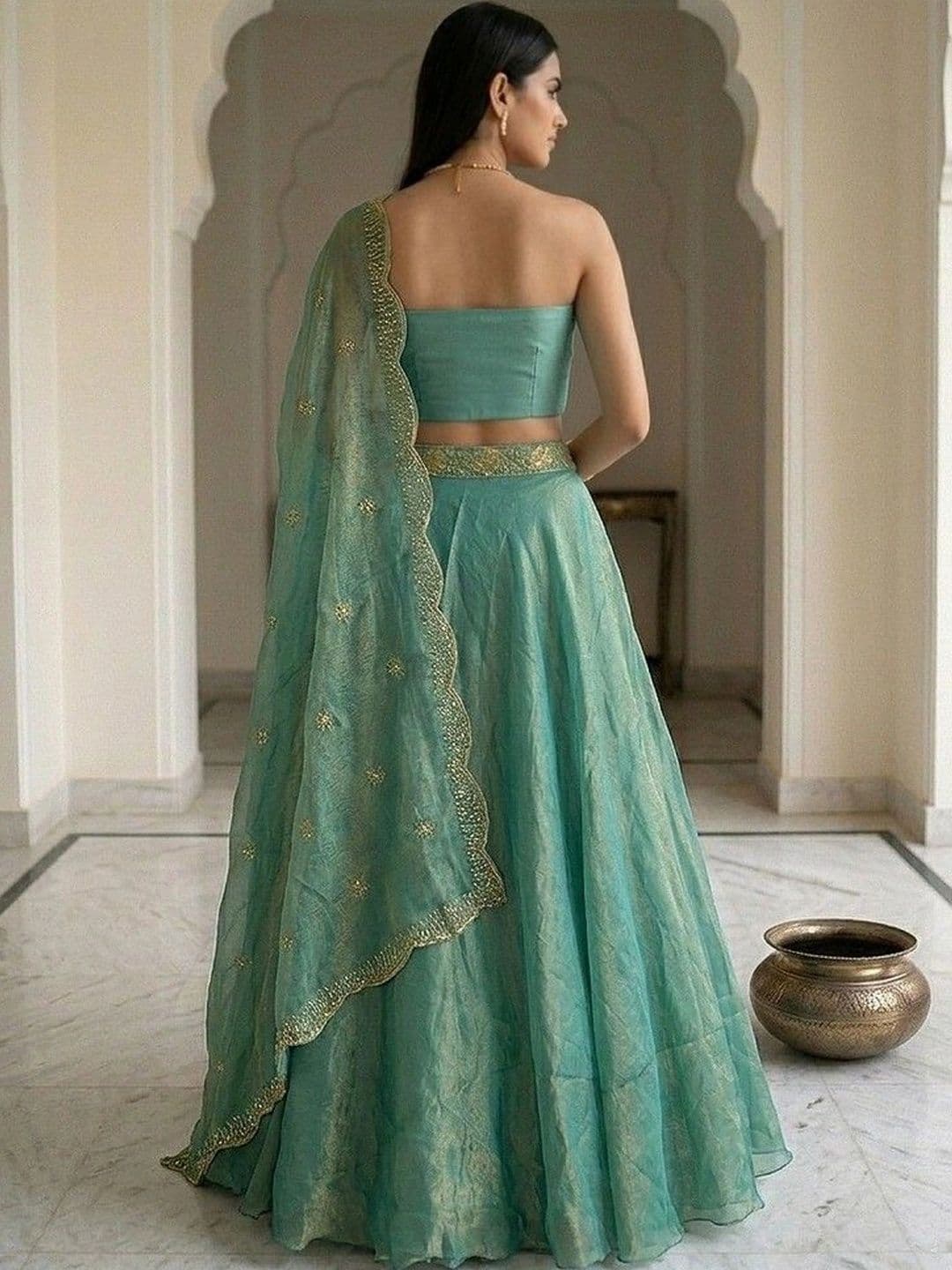 Warthy Ent Embroidered Sequinned Semi-Stitched Lehenga & Unstitched Blouse With Dupatta thumbnail 2