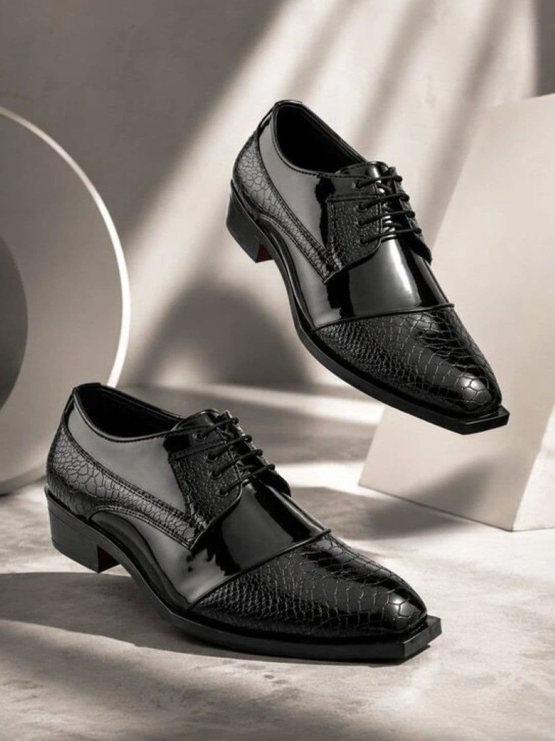 House of Pataudi Men Textured Synthetic Patent Square Toe Lace-Ups Derbys Formal Shoes - view 1