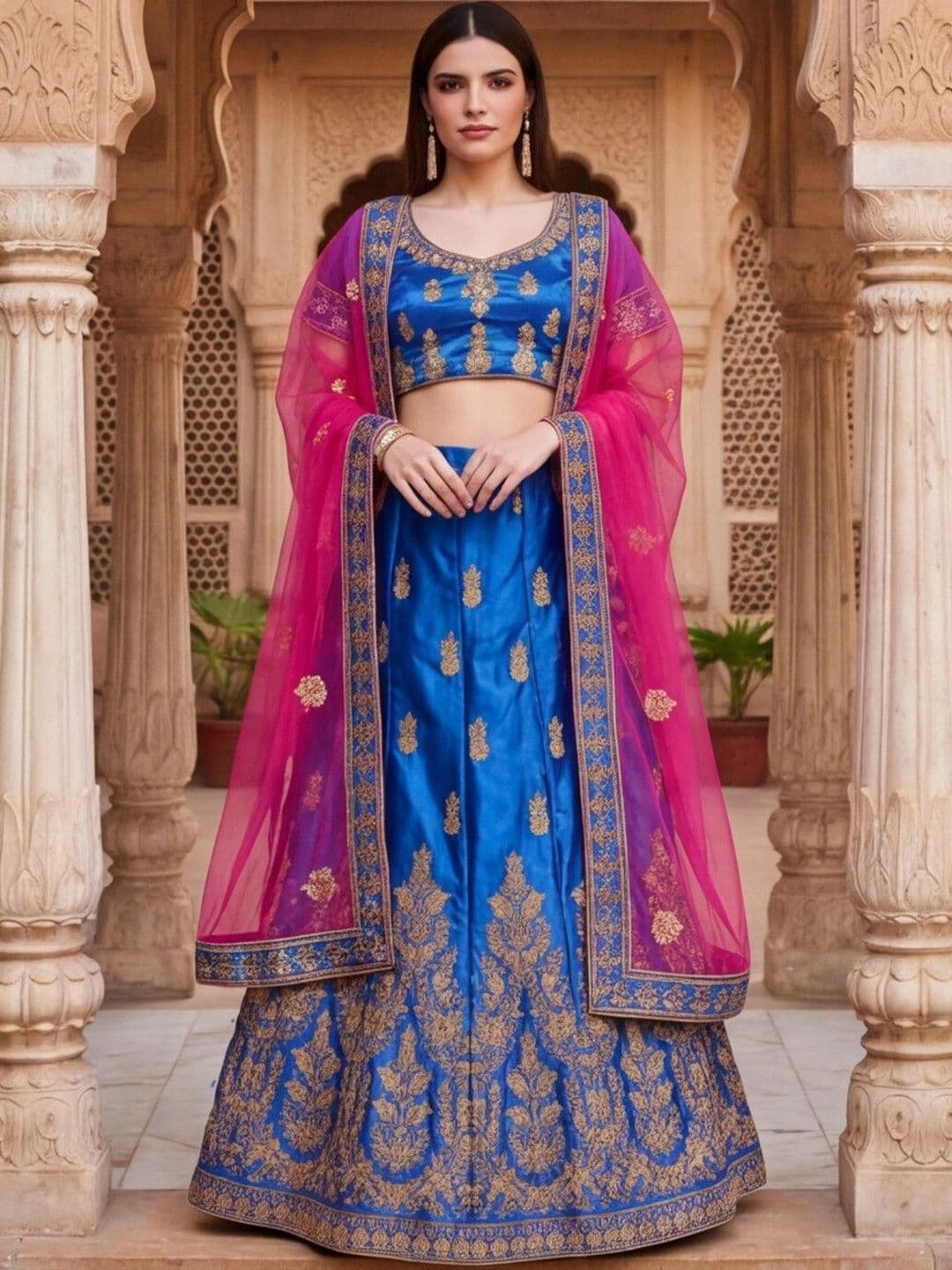Anouk Rustic Embroidered Semi-Stitched Lehenga & Unstitched Blouse With Dupatta thumbnail 3