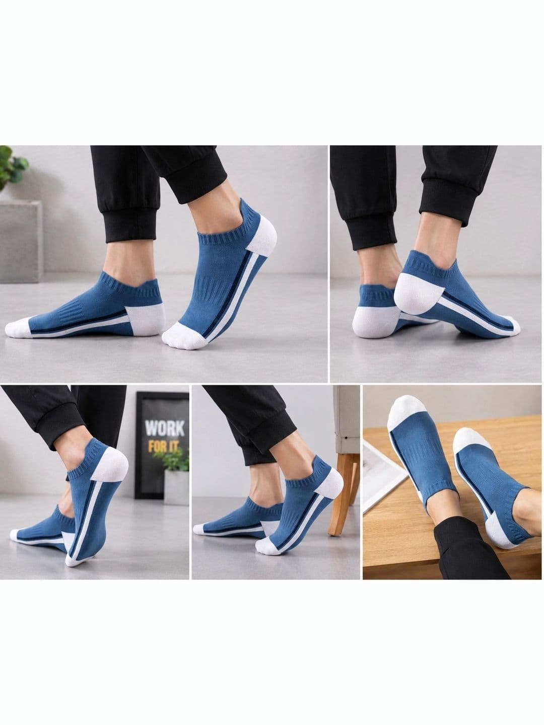 MERCEHIVE Men Pack of 5 Cotton Assorted Striped Ankle Length Socks thumbnail 2