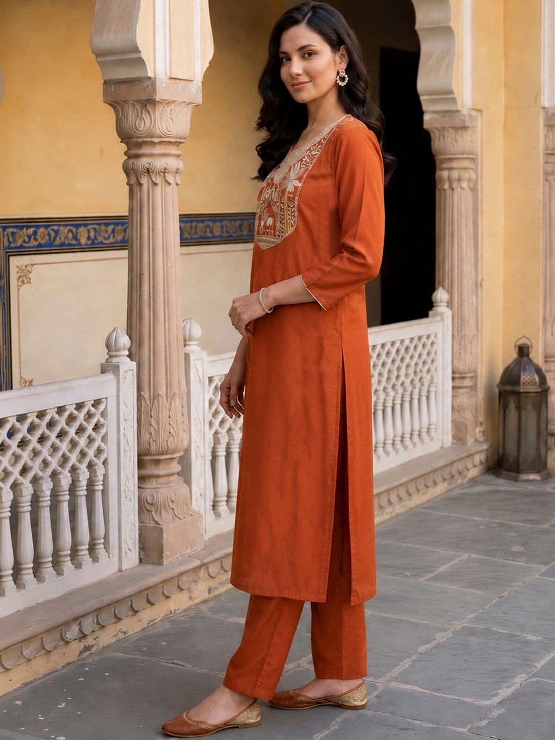 Indo Era Women Ethnic Motifs Embroidered Regular Thread Work Kurta with Trousers & With Dupatta thumbnail 5