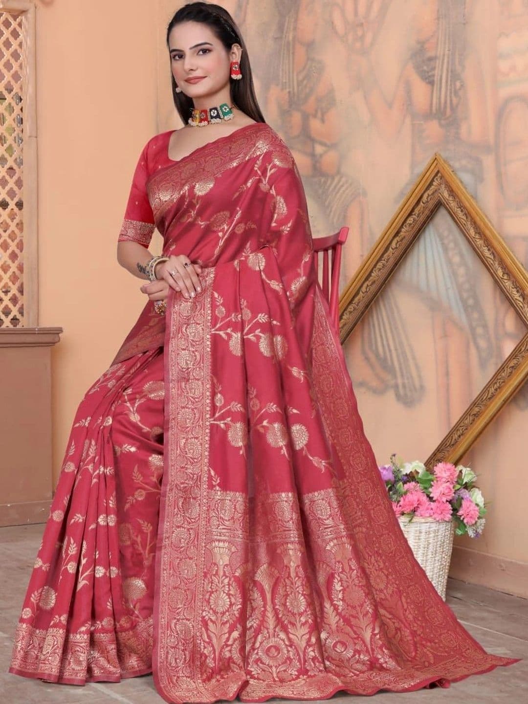 revika Woven Design Zari Art Silk Designer Kanjeevaram Saree thumbnail 6