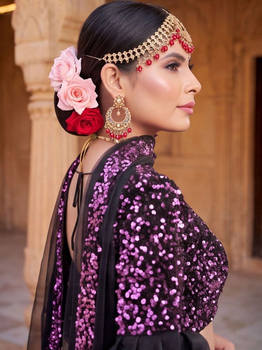 Anouk Rustic Embellished Sequinned Semi-Stitched Lehenga & Unstitched Blouse With Dupatta thumbnail 4