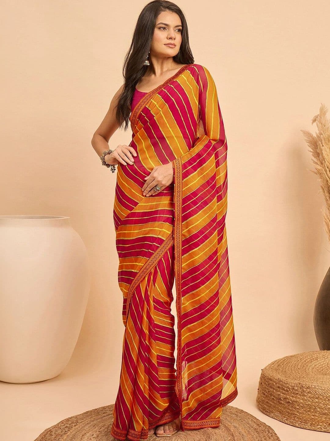 KALINI Women Leheriya Pure Georgette Fusion Saree - view 1