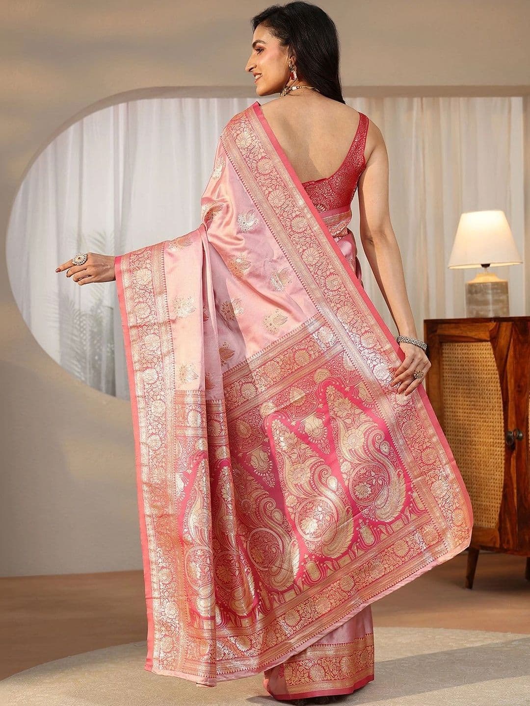 Libas Woven Design Zari Satin Saree thumbnail 3