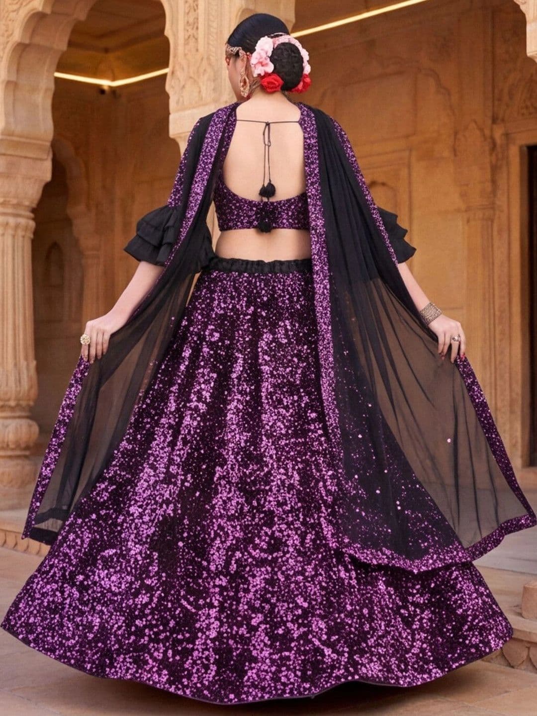 Mitera Embellished Sequinned Semi-Stitched Lehenga & Unstitched Blouse With Dupatta thumbnail 6