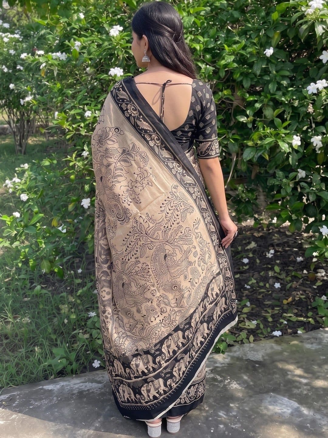 IndianRang Kalamkari Linen Blend Fusion Saree thumbnail 2