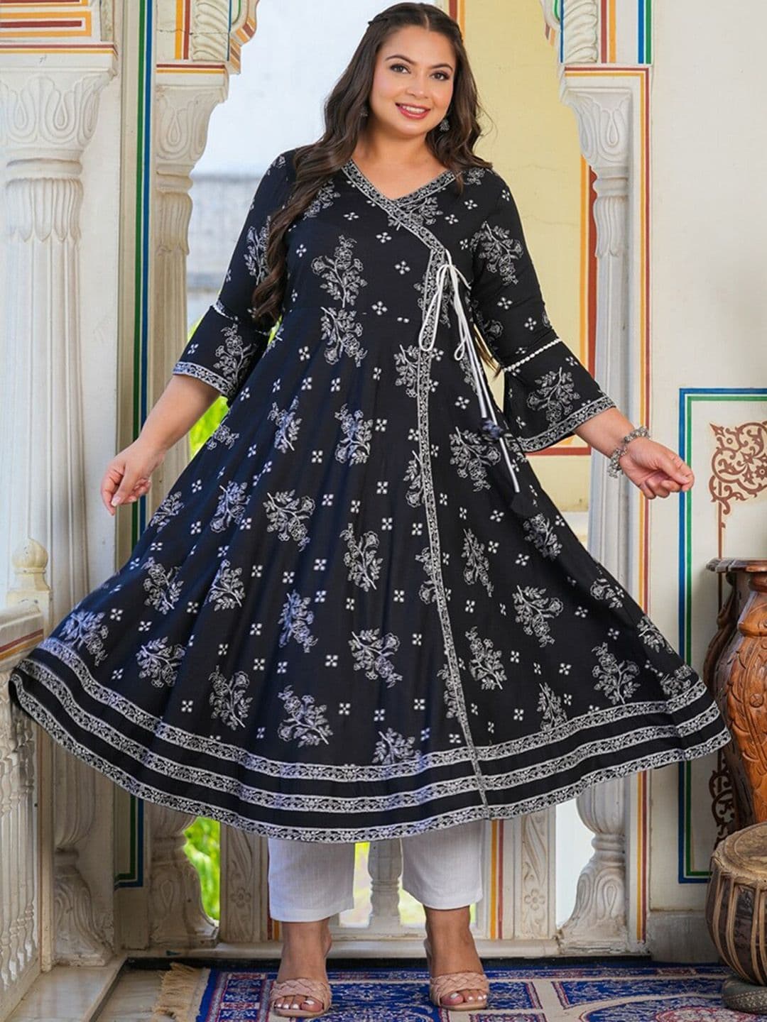KALINI Plus Size Floral Printed Angrakha Kurta thumbnail 3