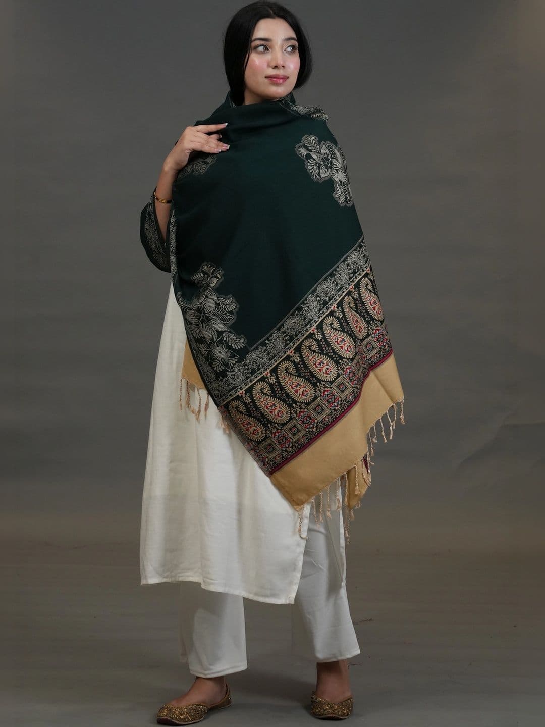 SHIFNEEN Women Floral Embroidered Acrylic Shawl - view 1