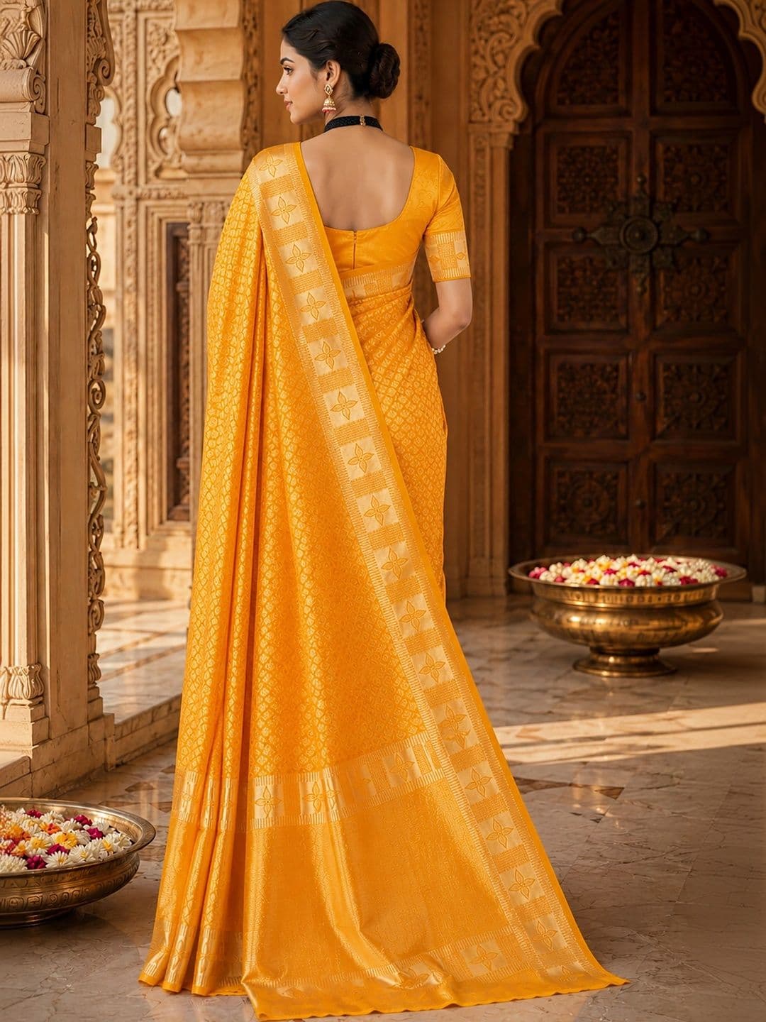Anjaneya Sarees Woven Design Zari Silk Blend Designer Banarasi Saree thumbnail 2