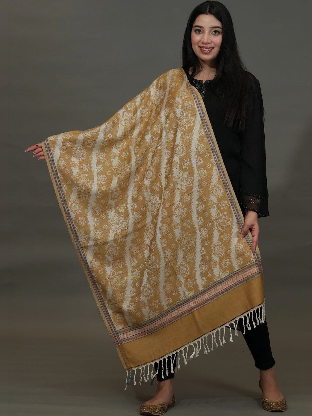 SHIFNEEN Women Floral Woven Design Acrylic Shawl - view 1