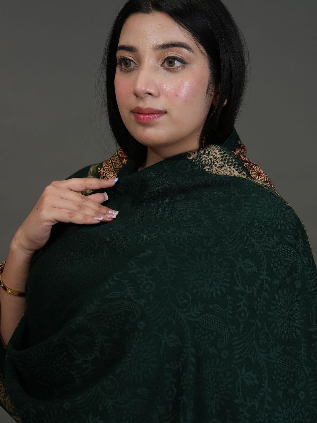 SHIFNEEN Women Floral Woven Design Acrylic Shawl thumbnail 5
