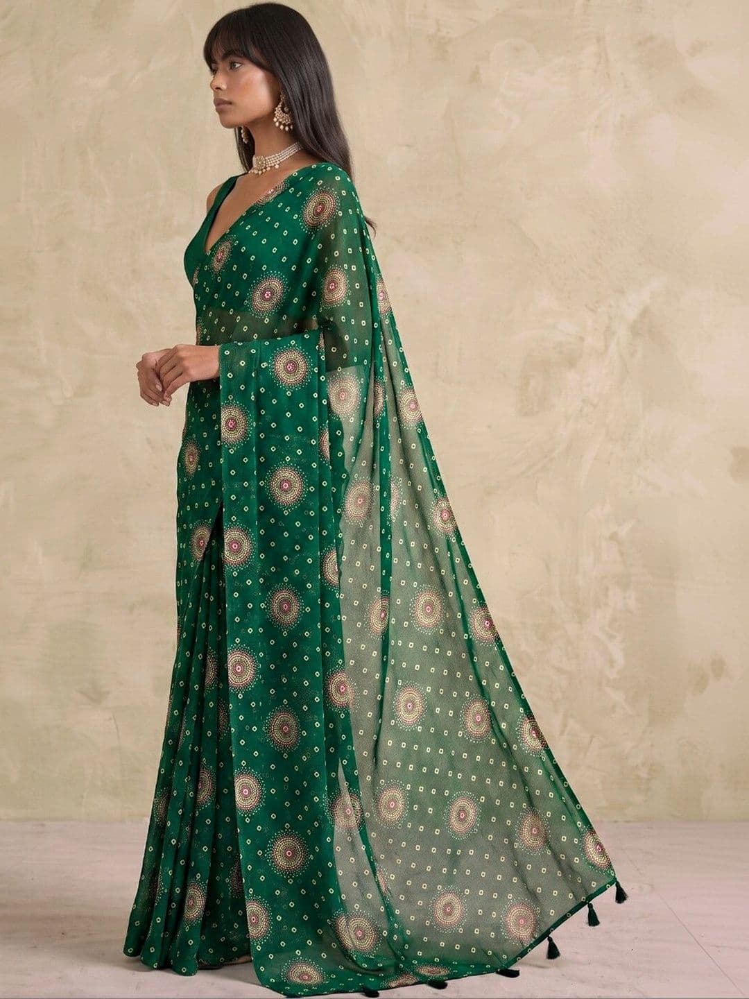 SAARA Bandhani Pure Chiffon Saree thumbnail 5