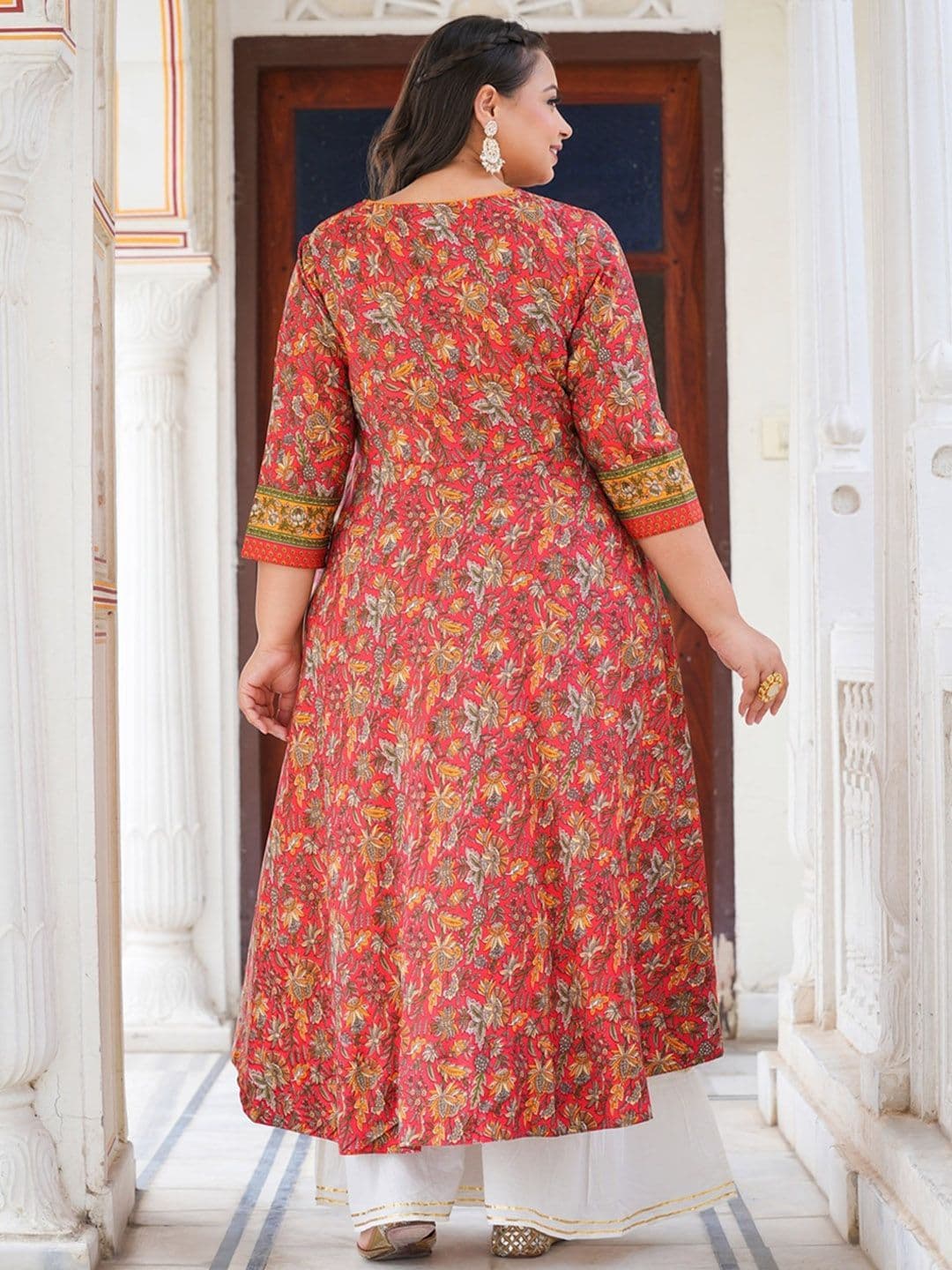 KALINI Plus Size Floral Printed Round Neck Anarkali Kurta thumbnail 6
